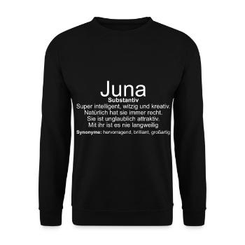 Name Definition Juna - Unisex Pullover - Schwarz - Vorne - Alina (178cm) & Michal (187cm)