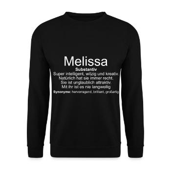 Name Definition Melissa - Unisex Pullover - Schwarz - Vorne - Alina (178cm) & Michal (187cm)