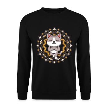 Yoga Katze Comic Tiere Lustig Süß Joga Mandala - Unisex Pullover - Schwarz - Vorne - Alina (178cm) & Michal (187cm)