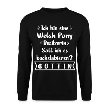 Welsh Pony Pferd Tshirt - Welsh Pony Shirt - Unisex Pullover - Schwarz - Vorne - Alina (178cm) & Michal (187cm)