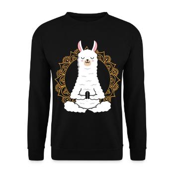 Yoga Llama Alpaka Namaste entspannendes Tier - Unisex Pullover - Schwarz - Vorne - Alina (178cm) & Michal (187cm)