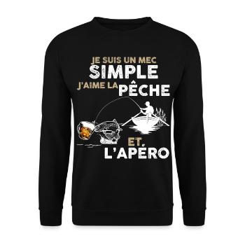 Pêcheur cool, apéro bière humour papy, papa pêche - Sweat-shirt Unisexe - noir - Devant - Alina (178cm) & Michal (187cm)