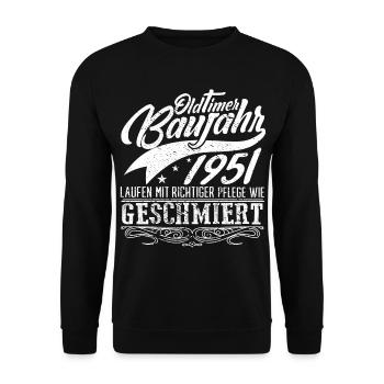 Oldtimer Baujahr 1951 - Unisex Pullover - Schwarz - Vorne - Alina (178cm) & Michal (187cm)