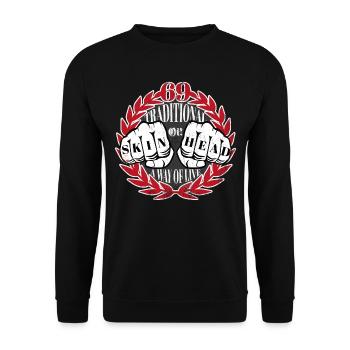 Oi Skinhead Shirt Punk Rock Cheers and Oi - Unisex Sweatshirt - black - Front - Alina (178cm) & Michal (187cm)