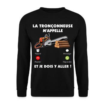 La tronçonneuse M'appelle Humour Homme Bucheron - Sweat-shirt Unisexe - noir - Devant - Alina (178cm) & Michal (187cm)