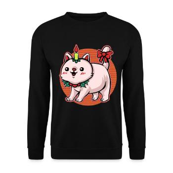 Weihnachten Ugly Christmas Cat Mieze Xmas Katze - Unisex Pullover - Schwarz - Vorne - Alina (178cm) & Michal (187cm)