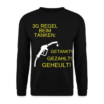 3G Regel beim Tanken, getankt, gezahlt, geheult! - Unisex Pullover - Schwarz - Vorne - Alina (178cm) & Michal (187cm)