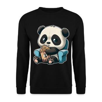Serienjunkie Serienmarathon Panda Popcorn Couch - Unisex Pullover - Schwarz - Vorne - Alina (178cm) & Michal (187cm)