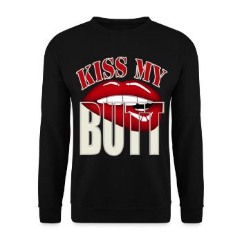 Küss mein Hinterteil - mit rote Lippen/Mund - Unisex Pullover - Schwarz - Vorne - Alina (178cm) & Michal (187cm)