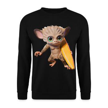 Surfbrett tragender Tarsier - Unisex Pullover - Schwarz - Vorne - Alina (178cm) & Michal (187cm)
