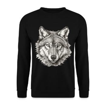 Wolf Wolf Head Black & White Drawn Art - Sweat-shirt Unisexe - noir - Devant - Alina (178cm) & Michal (187cm)
