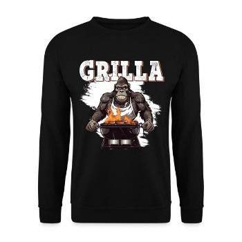 Grillen Grilla Griller Gorilla BBQ Spruch Lustig - Unisex Pullover - Schwarz - Vorne - Alina (178cm) & Michal (187cm)