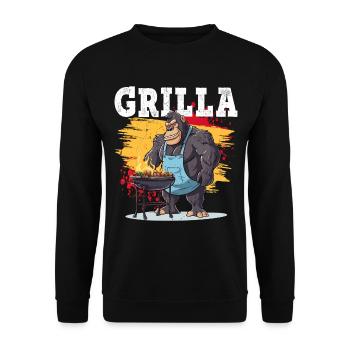 Grillen Grilla Griller Gorilla BBQ Spruch Lustig - Unisex Pullover - Schwarz - Vorne - Alina (178cm) & Michal (187cm)