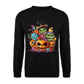 Halloween Monster Zombie Gruselig Horror Kostüm - Unisex Pullover - Schwarz - Vorne - Alina (178cm) & Michal (187cm)
