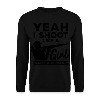 Wurfscheibenschießen Sprüche | Skeet Geschenkideen - Unisex Pullover - Schwarz - Vorne - Alina (178cm) & Michal (187cm)