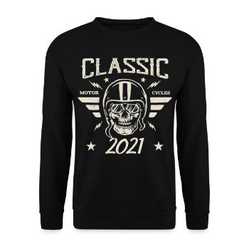 Klassisches Vintage-Geburtstagsgeschenk aus dem Jahr 2021 - Unisex Pullover - Schwarz - Vorne - Alina (178cm) & Michal (187cm)