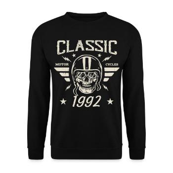 Klassisches Vintage-Geburtstagsgeschenk aus dem Jahr 1992 - Unisex Pullover - Schwarz - Vorne - Alina (178cm) & Michal (187cm)