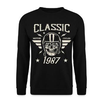 Klassisches Vintage-Geburtstagsgeschenk aus dem Jahr 1987 - Unisex Pullover - Schwarz - Vorne - Alina (178cm) & Michal (187cm)