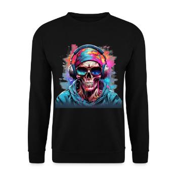 Totenkopf Cartoon - Unisex Pullover - Schwarz - Vorne - Alina (178cm) & Michal (187cm)