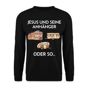 Jesus und seine Anhänger Oder so - Unisex Pullover - Schwarz - Vorne - Alina (178cm) & Michal (187cm)
