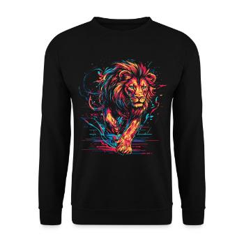 Lion Running Lion Head Neon Colorful Predator - Unisex Sweatshirt - black - Front - Alina (178cm) & Michal (187cm)