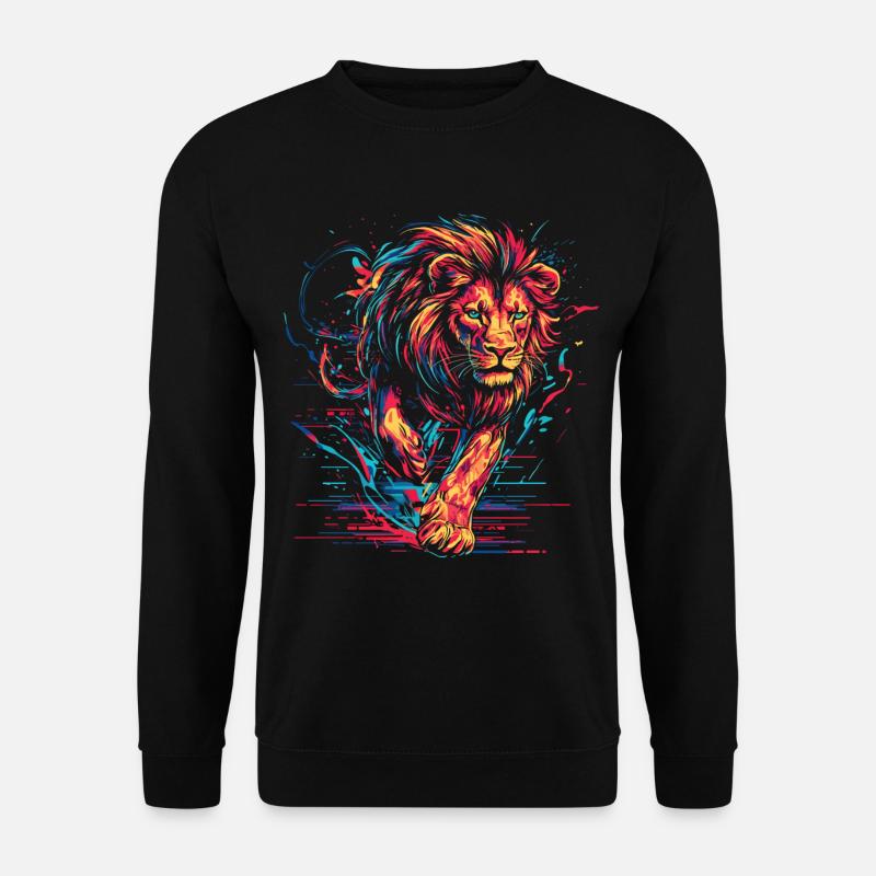 Löwe Rennt Löwenkopf Neon Farbenfroh Raubtier - Unisex Pullover - Schwarz