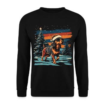Dackel mit Weihnachtsmütze und Sonnenbrille - Unisex Pullover - Schwarz - Vorne - Alina (178cm) & Michal (187cm)