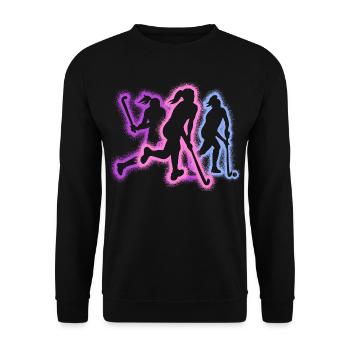 Hockeyspieler Silhouetten Mädchen Feldhockey - Unisex Pullover - Schwarz - Vorne - Alina (178cm) & Michal (187cm)