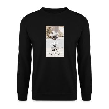 Morning motivation with dog motif - Unisex Sweatshirt - black - Front - Alina (178cm) & Michal (187cm)