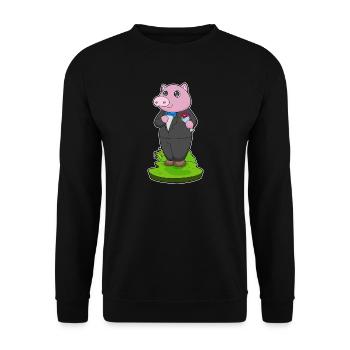 Schwein Bräutigam Anzug Hochzeit - Unisex Pullover - Schwarz - Vorne - Alina (178cm) & Michal (187cm)