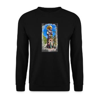 Hundertwasserturm beim Kuchlbauer - Unisex Pullover - Schwarz - Vorne - Alina (178cm) & Michal (187cm)