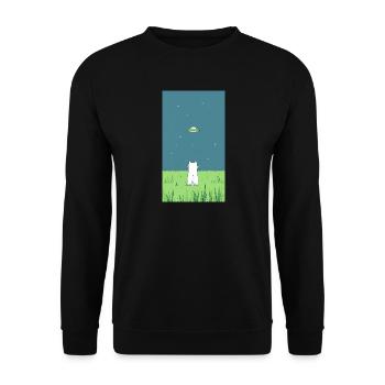 Katze und Ufo - Unisex Pullover - Schwarz - Vorne - Alina (178cm) & Michal (187cm)