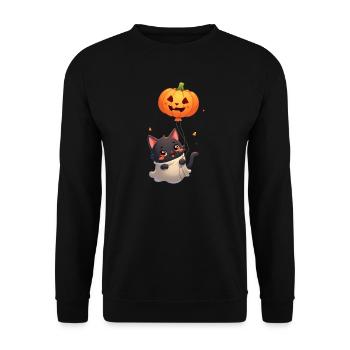Halloween Cat with Halloween Pumpkin - Unisex Sweatshirt - black - Front - Alina (178cm) & Michal (187cm)