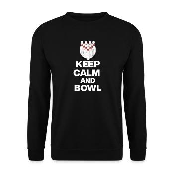 KEEP CALM AND BOWL, STRIKE MEISTER! PIN SNIPER - Unisex Pullover - Schwarz - Vorne - Alina (178cm) & Michal (187cm)