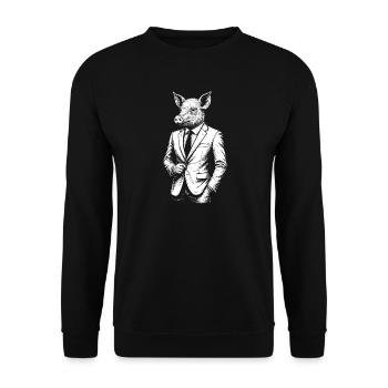 Elegantes Schwein im Anzug - Unisex Pullover - Schwarz - Vorne - Alina (178cm) & Michal (187cm)