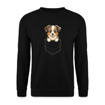 Australischer Schäferhund-welpen-cartoon, Der - Unisex Pullover - Schwarz - Vorne - Alina (178cm) & Michal (187cm)