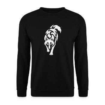 Wolfs Silhouette im Kontrast - Unisex Pullover - Schwarz - Vorne - Alina (178cm) & Michal (187cm)