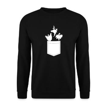 Funny Halloween Pocket - Funny Halloween Ghost - Unisex Pullover - Schwarz - Vorne - Alina (178cm) & Michal (187cm)