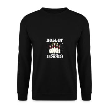 Drôle de Noël Rollin avec mes Snowmies Snow Bowling - Sweat-shirt Unisexe - noir - Devant - Alina (178cm) & Michal (187cm)