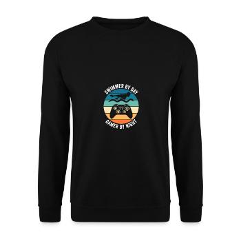 Nageur de jour Gamer de nuit Natation amusante - Sweat-shirt Unisexe - noir - Devant - Alina (178cm) & Michal (187cm)