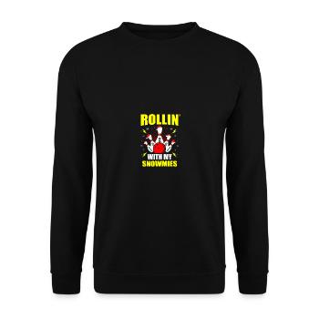 Drôle de Noël Rollin avec mes Snowmies Snow Bowling - Sweat-shirt Unisexe - noir - Devant - Alina (178cm) & Michal (187cm)