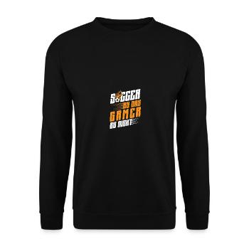 Funny Soccer By Day Gamer By Night Gamer - Unisex Pullover - Schwarz - Vorne - Alina (178cm) & Michal (187cm)