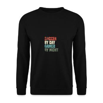 Funny Soccer By Day Gamer By Night Gamer - Unisex Pullover - Schwarz - Vorne - Alina (178cm) & Michal (187cm)