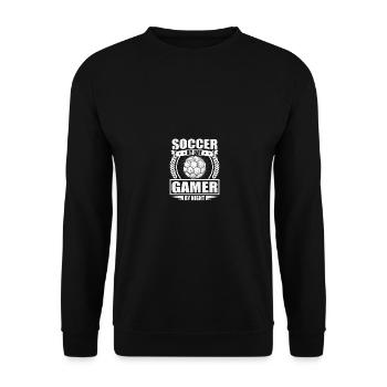 Funny Soccer By Day Gamer By Night Gamer - Unisex Pullover - Schwarz - Vorne - Alina (178cm) & Michal (187cm)