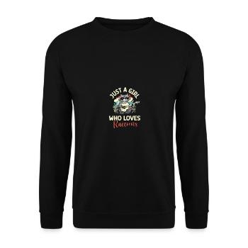Funny Just a Girl who loves Raccoons - Unisex Pullover - Schwarz - Vorne - Alina (178cm) & Michal (187cm)
