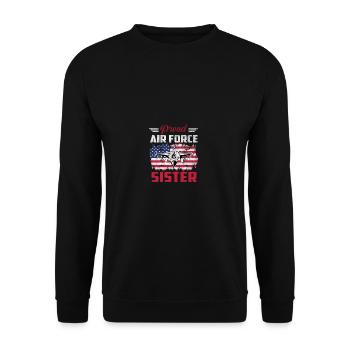 Distressed USA Flagge Zitat Proud Air Force Schwes - Unisex Pullover - Schwarz - Vorne - Alina (178cm) & Michal (187cm)