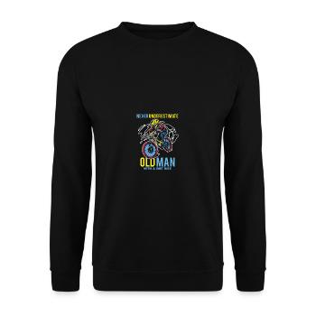 Motocross -Zitat unterschätzt nie einen alten Mann - Unisex Pullover - Schwarz - Vorne - Alina (178cm) & Michal (187cm)