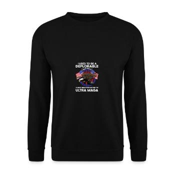 Lustiges Zitat jetzt wurde ich zum Vintage beförde - Unisex Pullover - Schwarz - Vorne - Alina (178cm) & Michal (187cm)