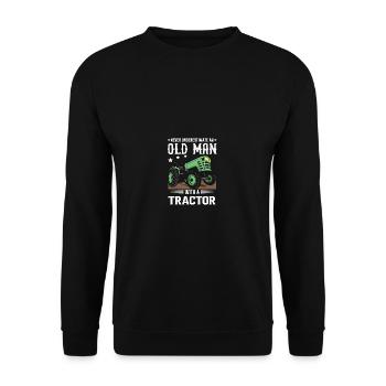 Lustiges Zitat unterschätzt nie einen alten Mann m - Unisex Pullover - Schwarz - Vorne - Alina (178cm) & Michal (187cm)