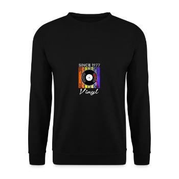 Depuis 1977 Vinyle Rétro -Disques -Vintage -Musique - Sweat-shirt Unisexe - noir - Devant - Alina (178cm) & Michal (187cm)